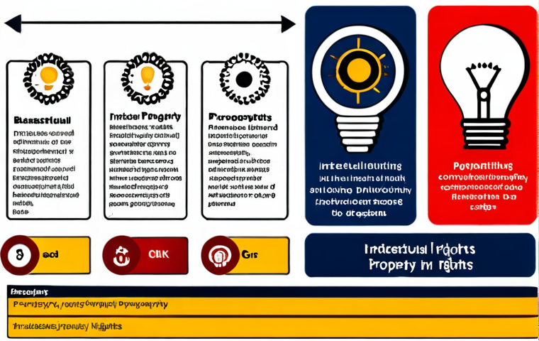 **Image Prompt for Intellectual Property Rights Identification**:
"An infographic illustrating the process of identifying existing intellectual property rights in a business. Include elements like trademarks, patents, copyrights, and design rights, with visuals representing each type of intellectual property."